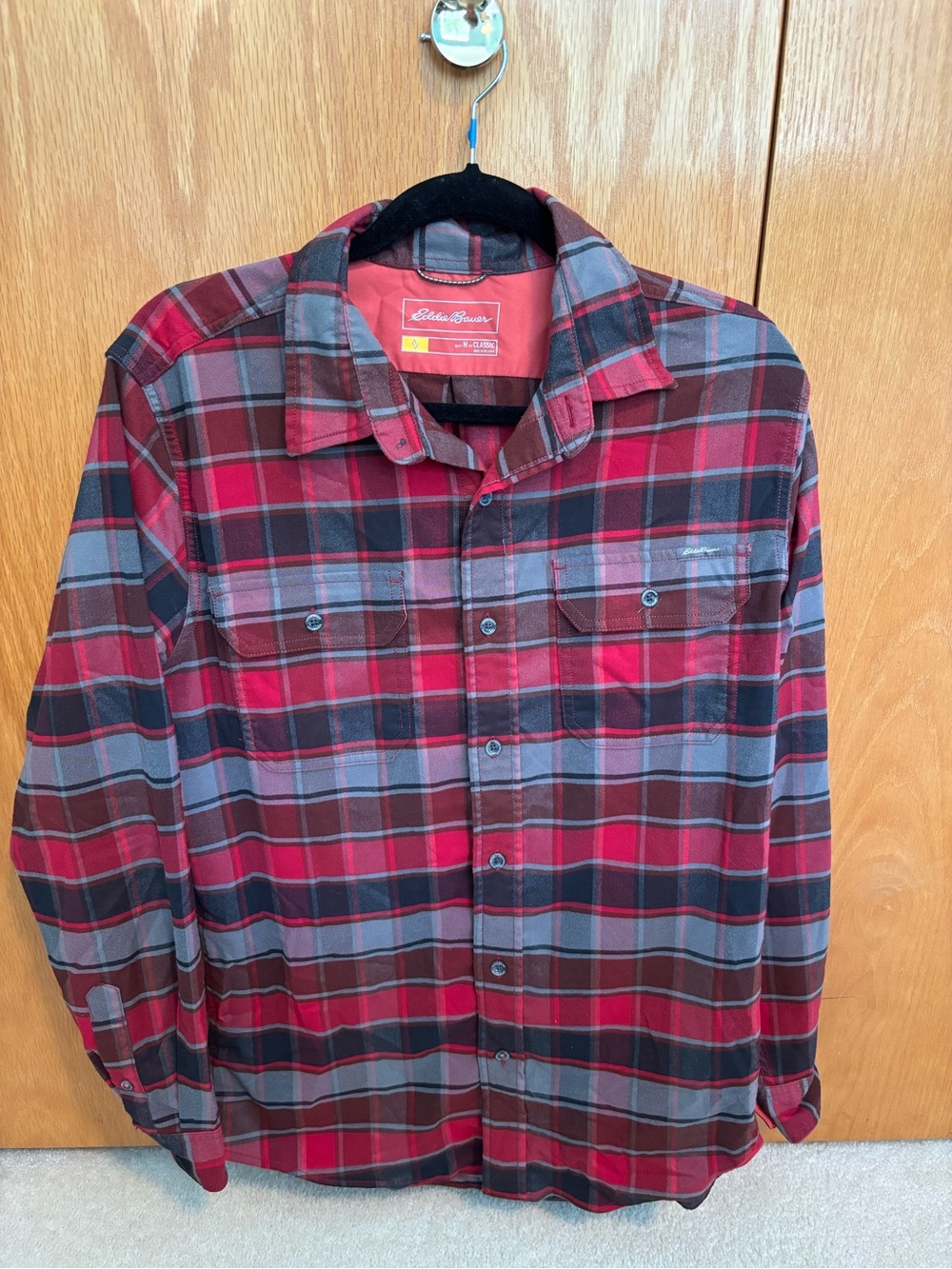 Eddie Bauer Red and Gray Plaid Shirt Jacket